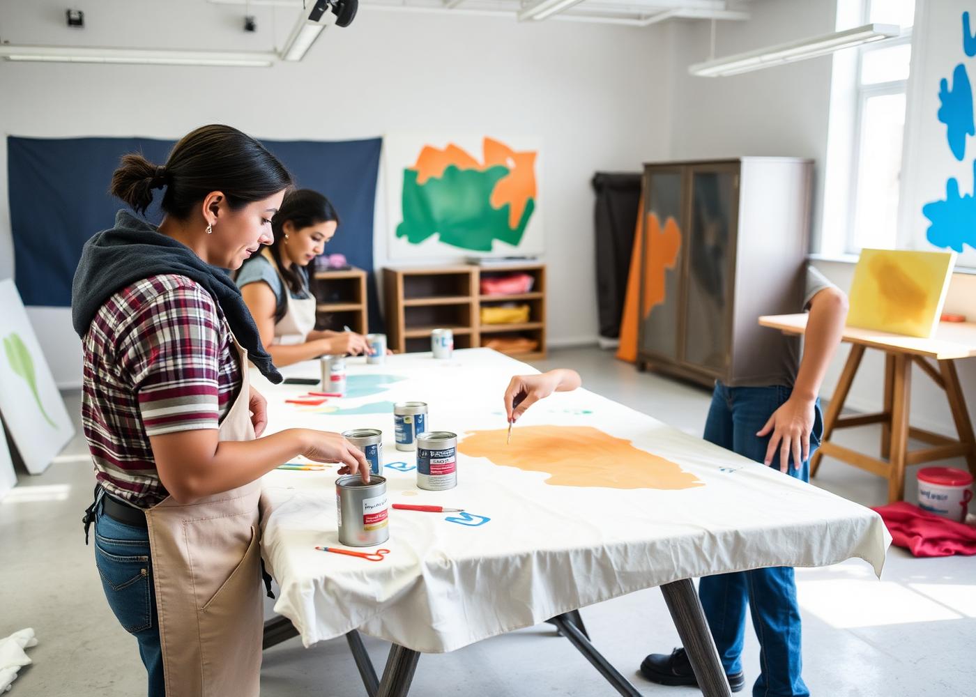 Instructor teaching hands-on painting techniques to adult students