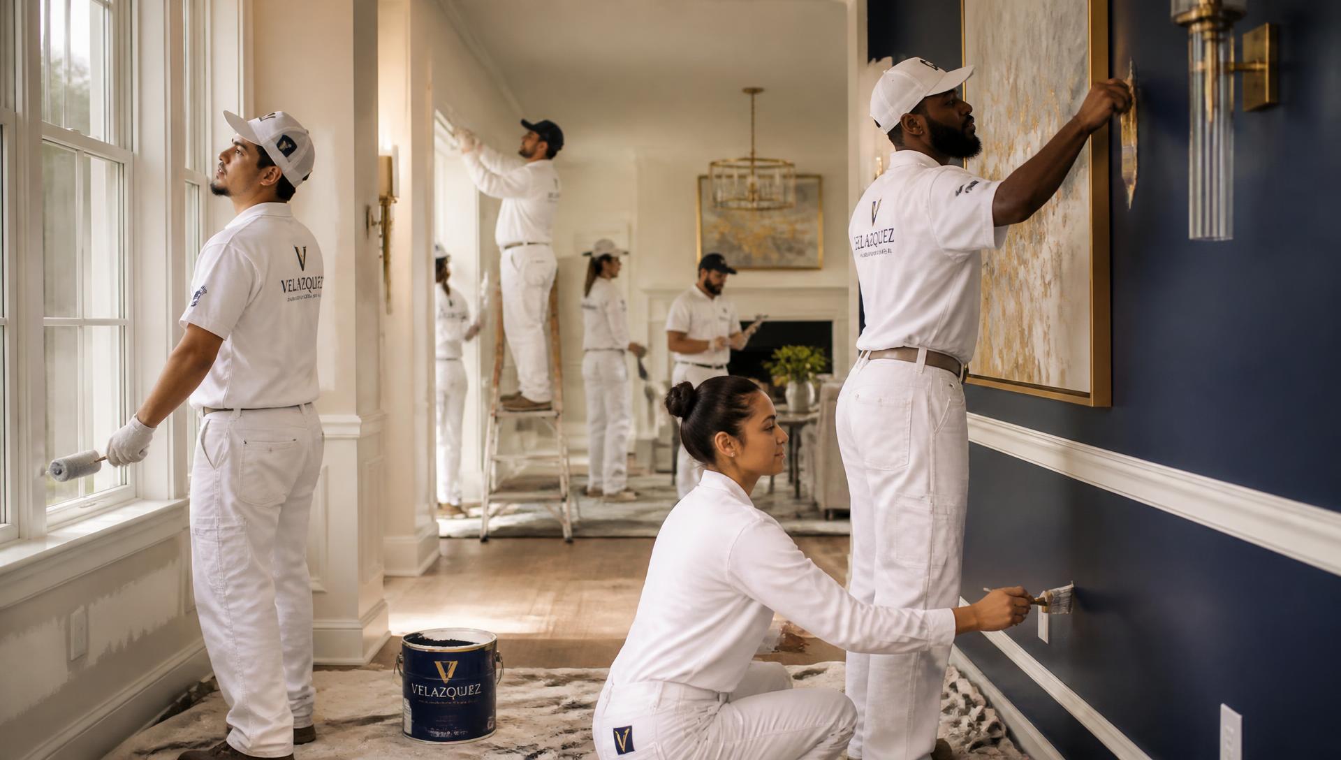Professional painters working together on a residential interior